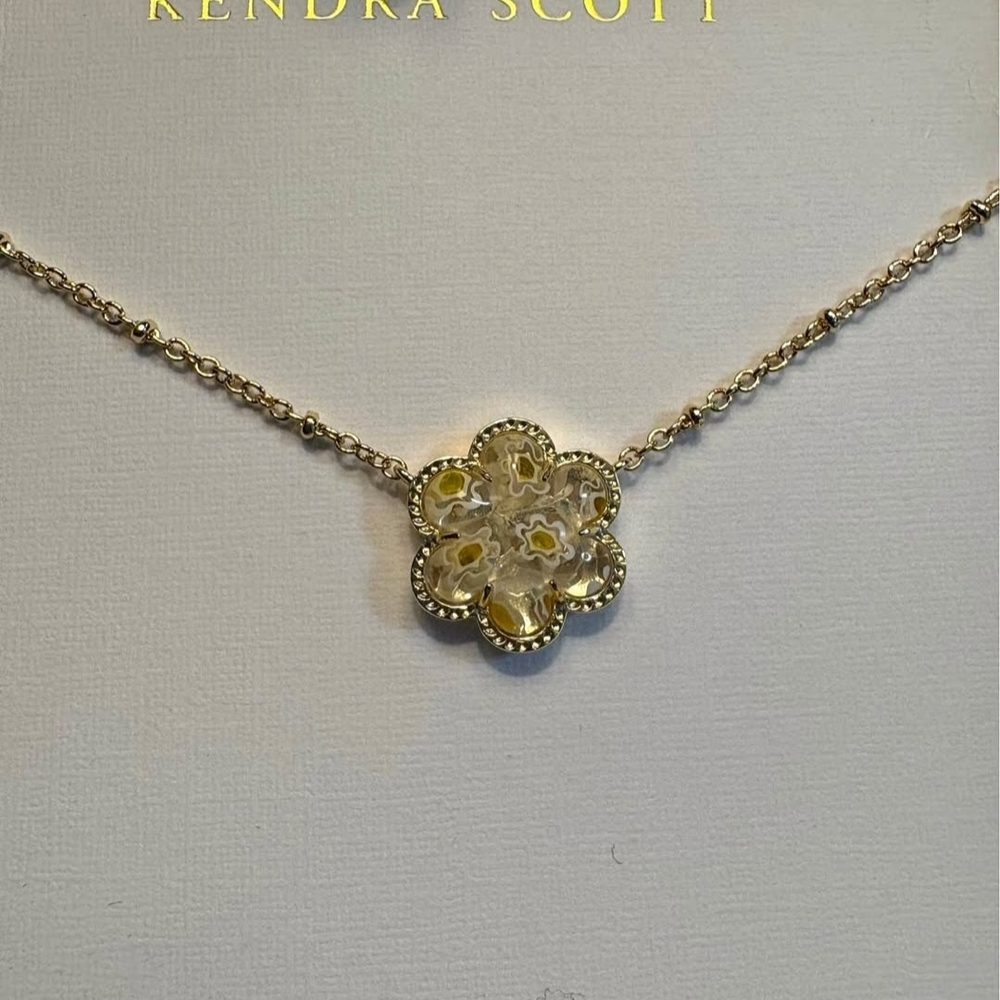 Kendra Scott Cassie Clover White Mosaic Glass Pendant NEW